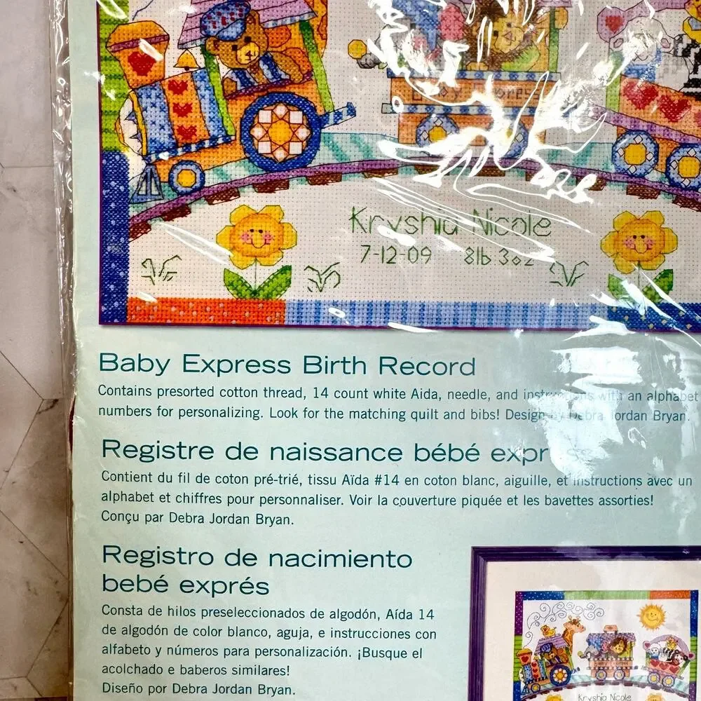 NEW Dimensions Baby Express Birth Record Cross Stitch Kit 12x9